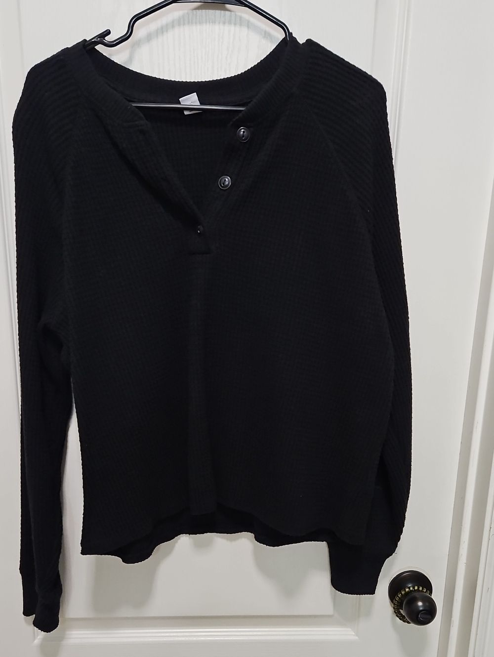 Old Navy Black Waffle Henley Crewneck Sweater
